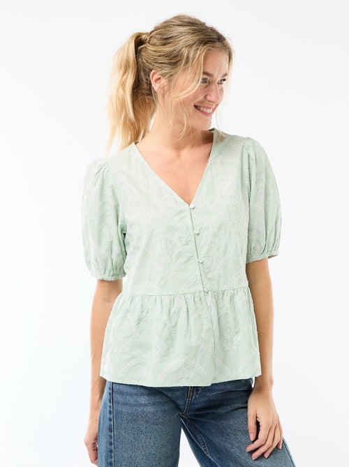 Blusa con bordados y bajo con volante - Kiabi Blusa con bordados y bajo con volante - Kiabi