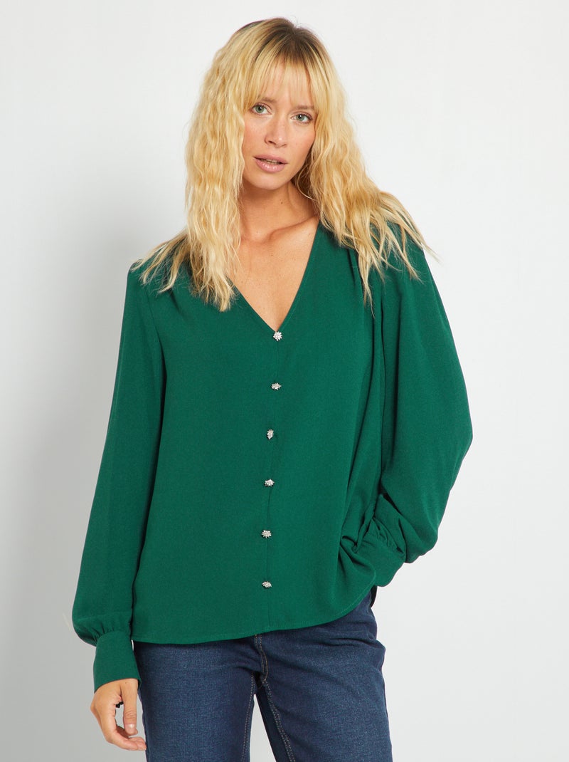 Blusa con botones de pedrería verde gris - Kiabi