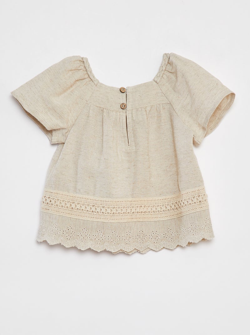 Blusa con botones y bordado BLANCO - Kiabi