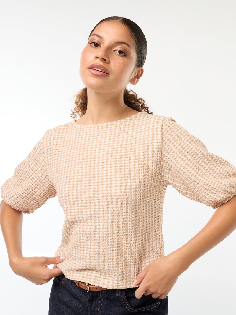 Blusa con cintas anudables Beige - Kiabi