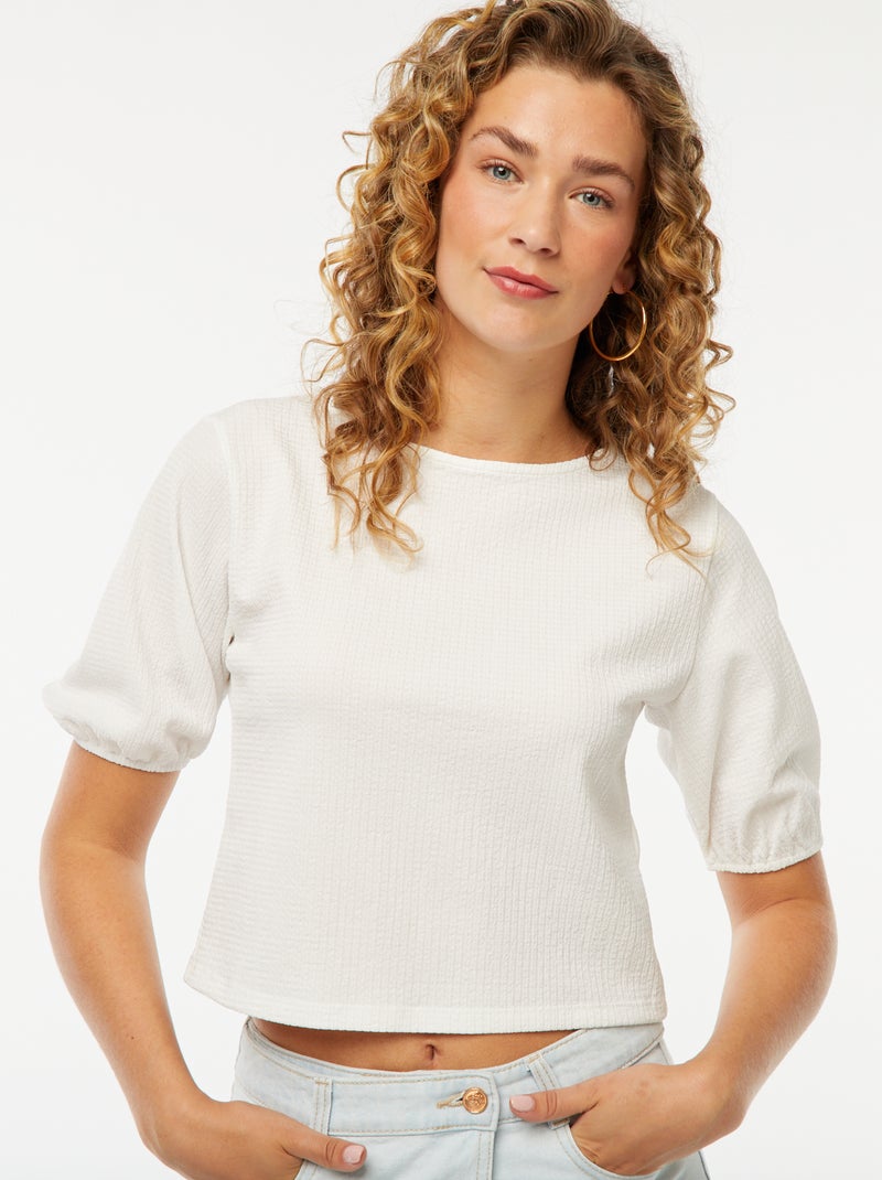 Blusa con cintas anudables blanco - Kiabi