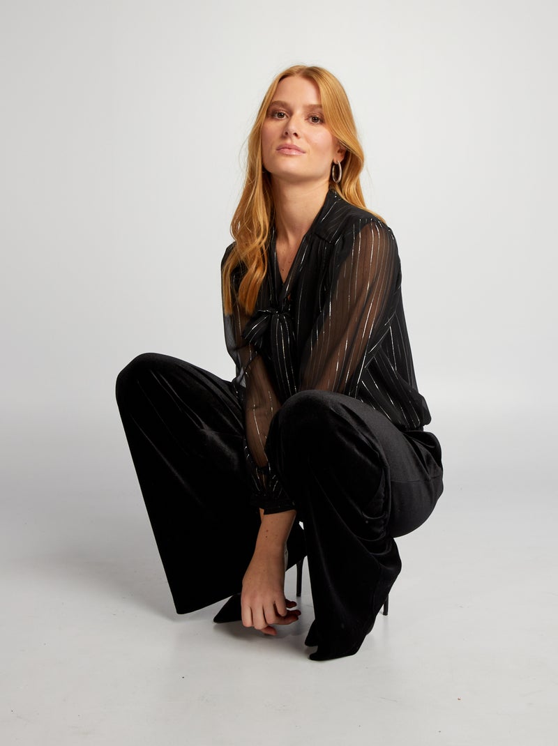 Blusa con cintas anudables NEGRO - Kiabi