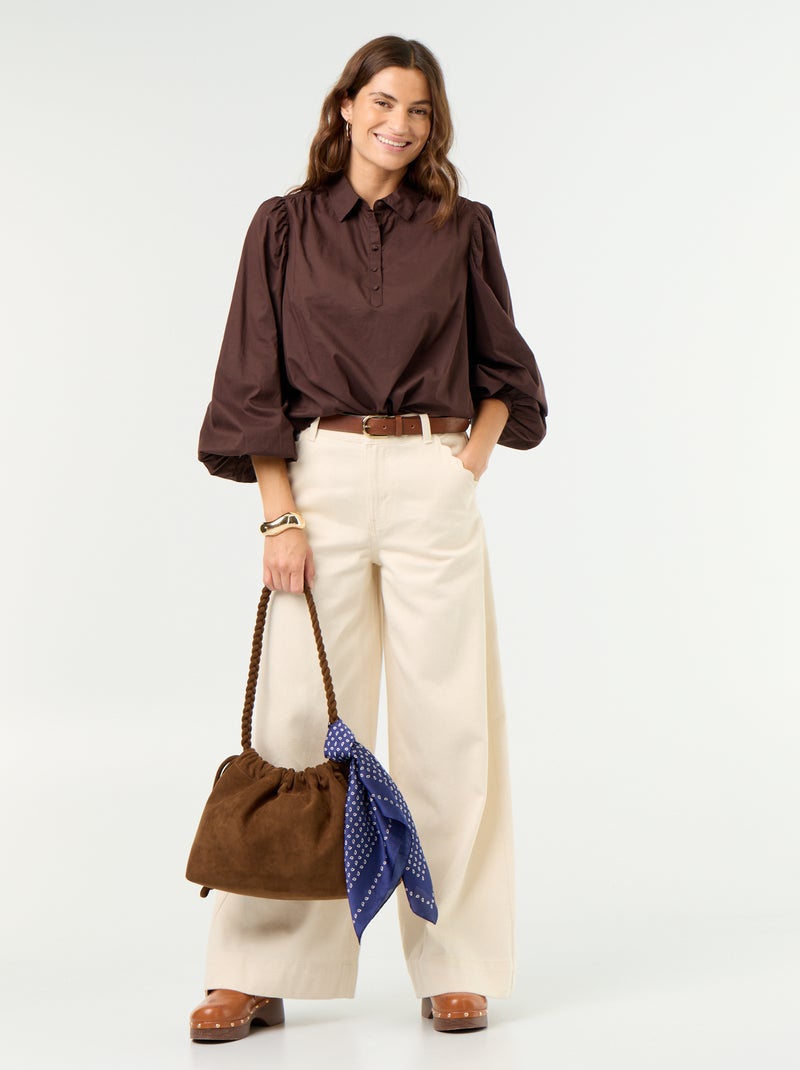 Blusa con cuello abotonado Marron - Kiabi