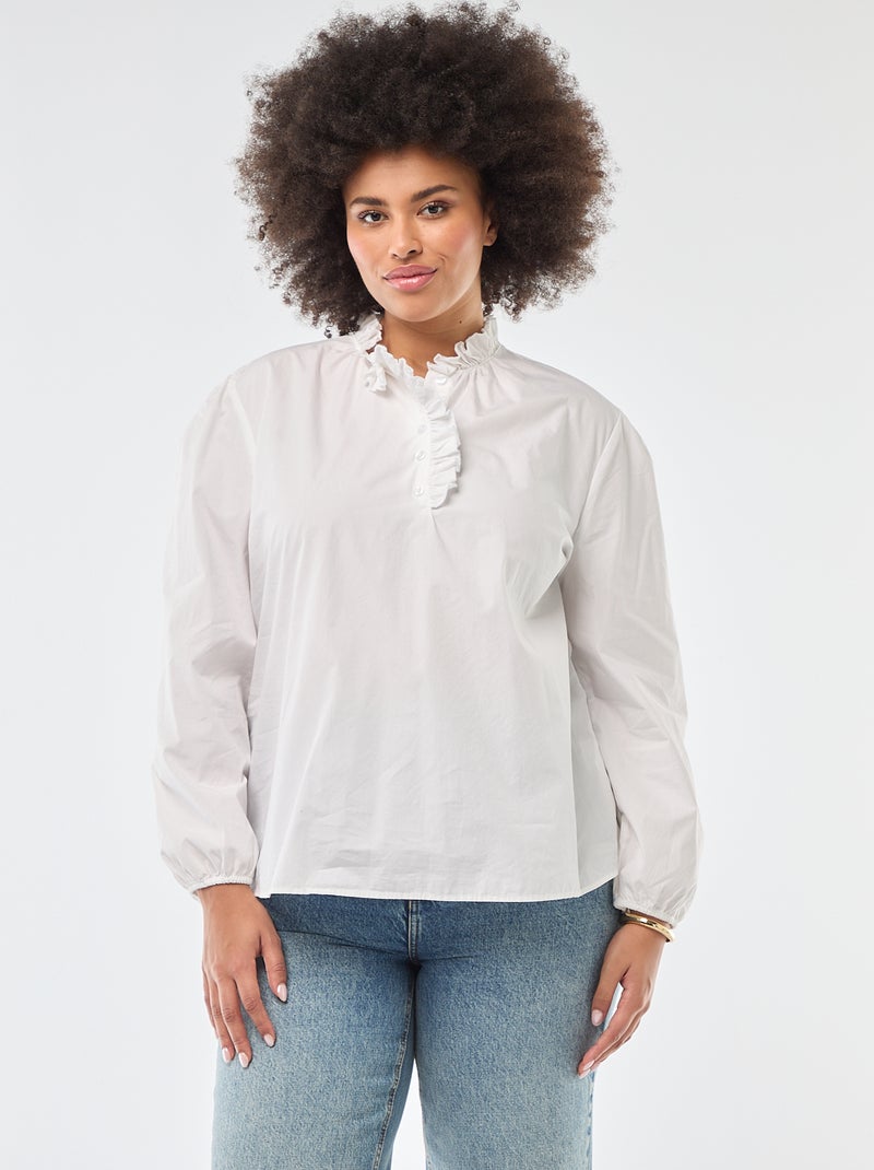 Blusa con cuello alto con volantes Blanco - Kiabi