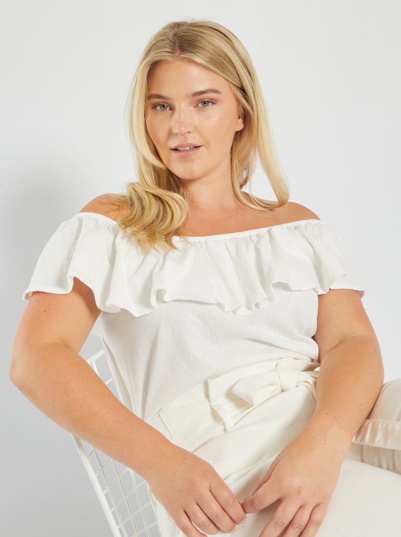 Blusa con cuello bardot Blanco - Kiabi