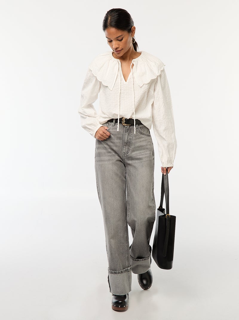 Blusa con cuello bebé amplio Blanco - Kiabi