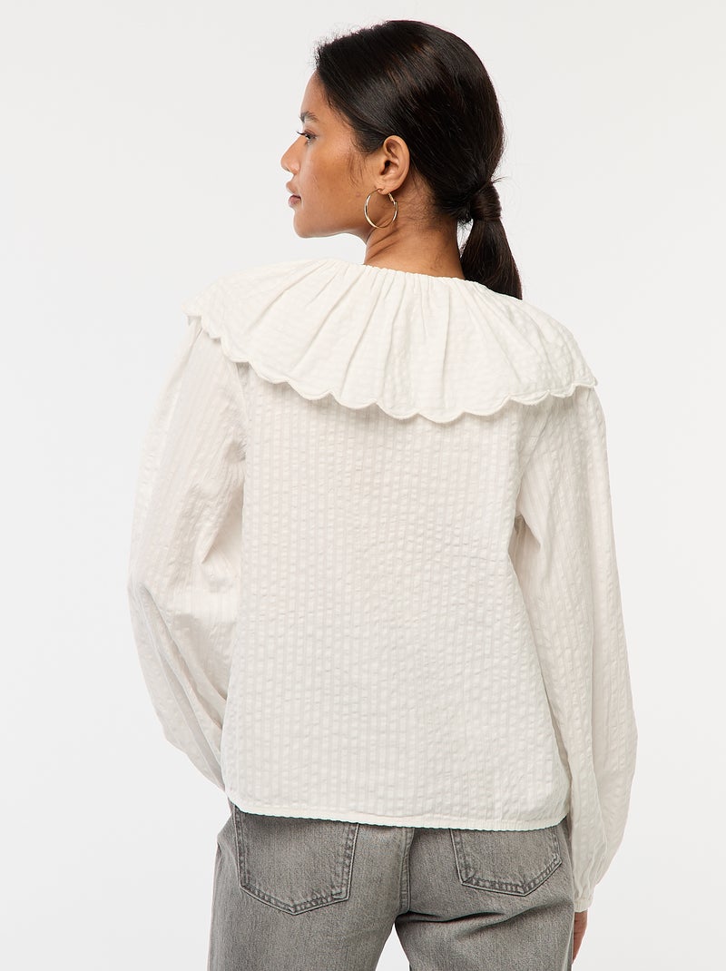 Blusa con cuello bebé amplio Blanco - Kiabi