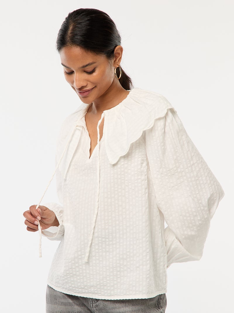 Blusa con cuello bebé amplio Blanco - Kiabi