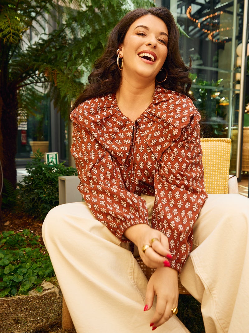 Blusa con cuello bebé amplio Marron - Kiabi