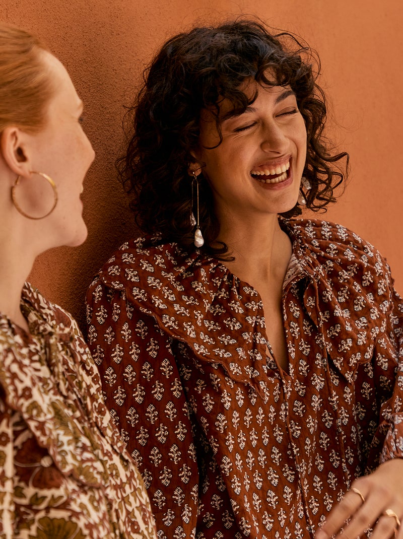 Blusa con cuello bebé amplio Marron - Kiabi