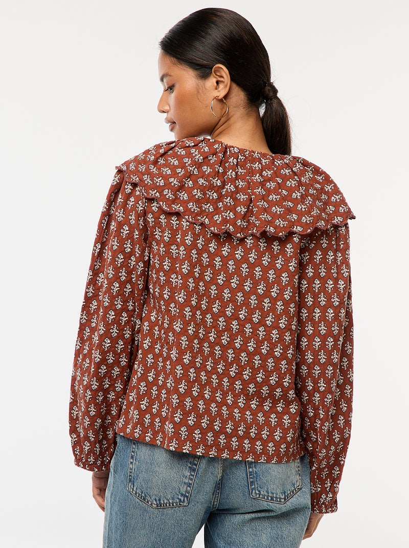 Blusa con cuello bebé amplio Marron - Kiabi