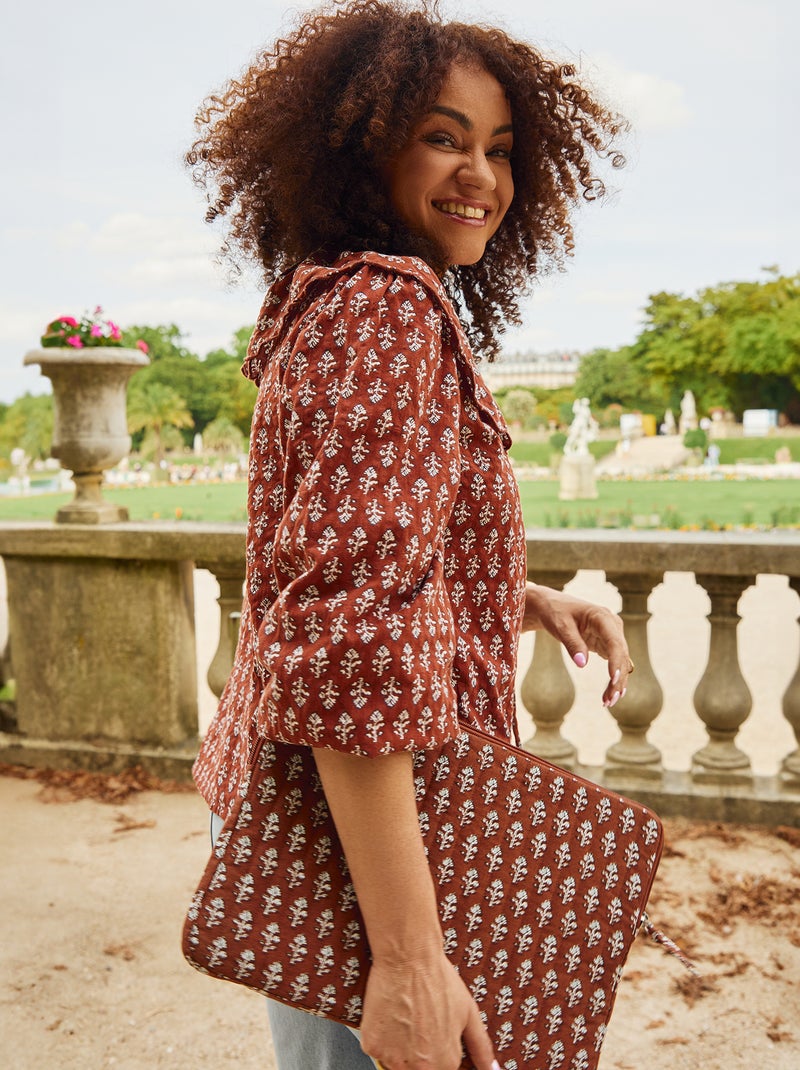 Blusa con cuello bebé amplio Marron - Kiabi