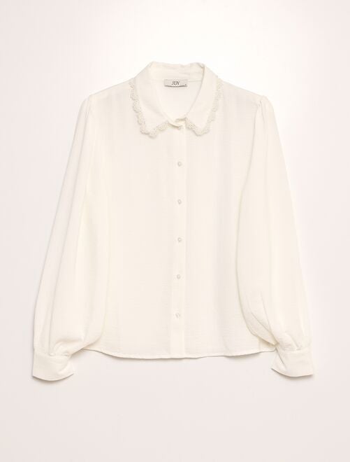 Camisa blanca cuello bebe fashion mujer