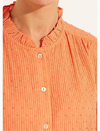 Blusa con cuello con volantes de algodón plumeti a rayas - Afibel
