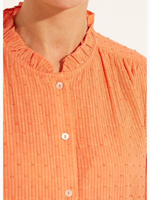 Blusa con cuello con volantes de algodón plumeti a rayas - Afibel - Kiabi Blusa con cuello con volantes de algodón plumeti a rayas - Afibel - Kiabi