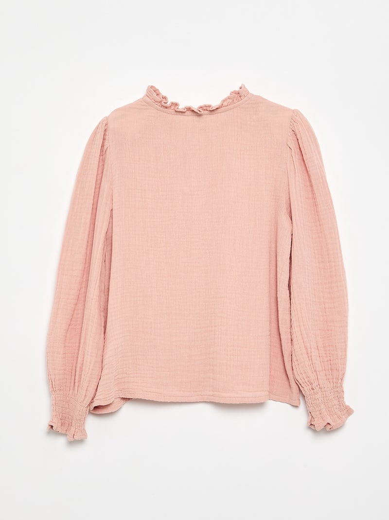 Blusa con cuello con volantes Rosa - Kiabi