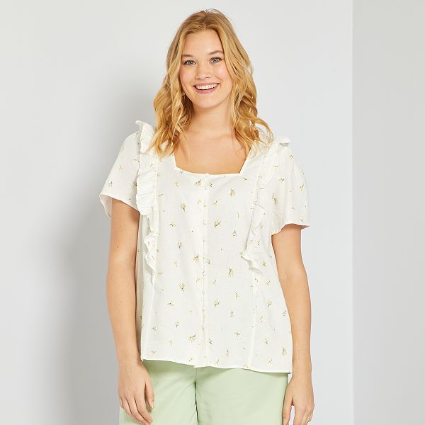 Blusa con cuello cuadrado con lino null - BLANCO - Kiabi - 18,00€
