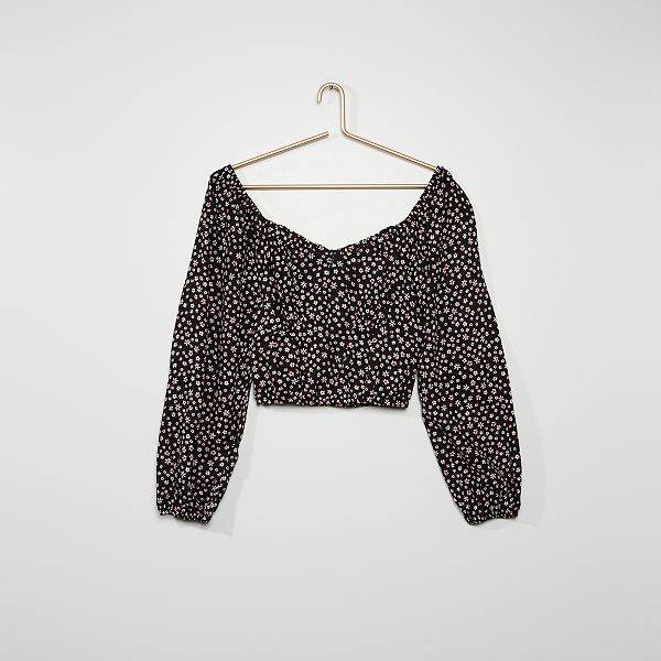 Blusa con cuello cuadrado Niña 10-18 años - NEGRO - Kiabi - 12,00€