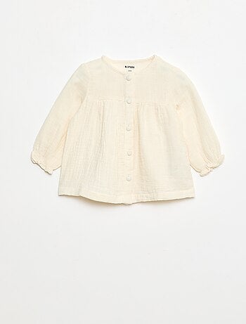 Blusa con cuello de crochet en gasa de algodón lisa