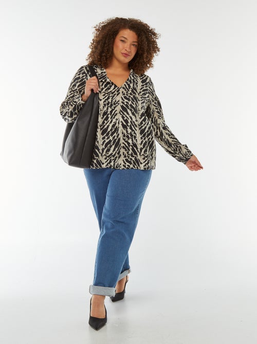 Blusa con cuello de pico y manga larga estampada - Kiabi