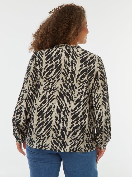 Blusa con cuello de pico y manga larga estampada - Kiabi