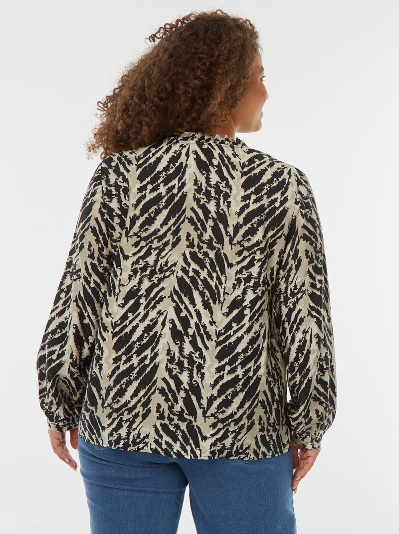 Blusa con cuello de pico y manga larga estampada Beige - Kiabi