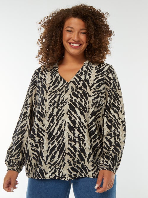 Blusa con cuello de pico y manga larga estampada - Kiabi