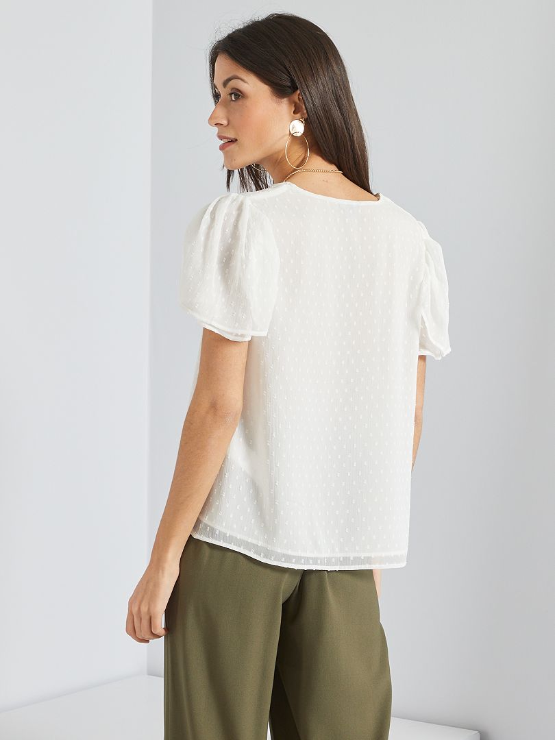 Blusa Con Cuello De Pico Y Plumeti Blanco Kiabi 1500€