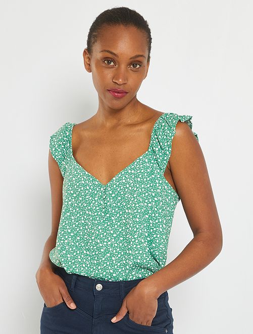Blusa con cuello de pico y tirantes con volantes - ROJO - Kiabi - 12.00€