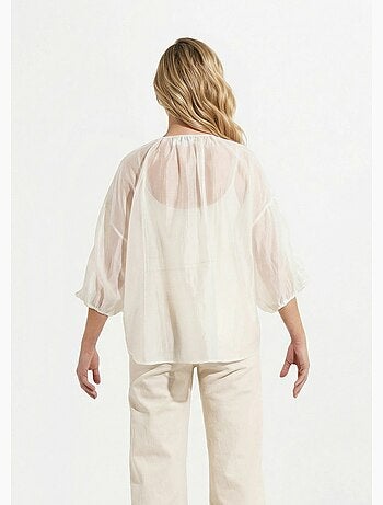 Blusa con cuello en V, botones al frente y volantes - AFIBEL