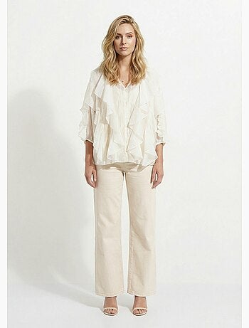 Blusa con cuello en V, botones al frente y volantes - AFIBEL