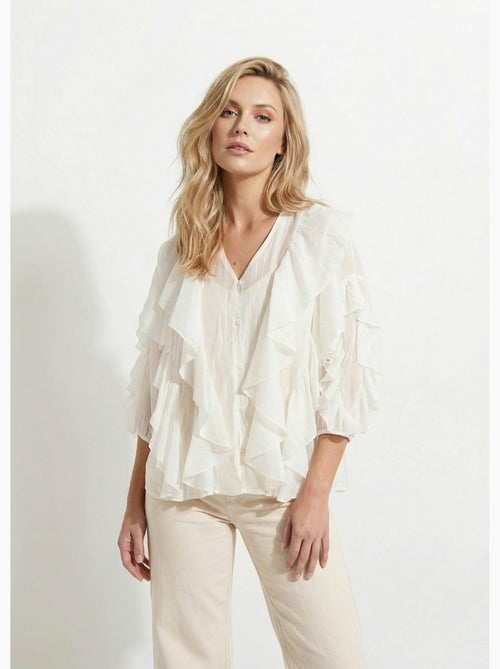 Blusa con cuello en V, botones al frente y volantes - AFIBEL - Kiabi