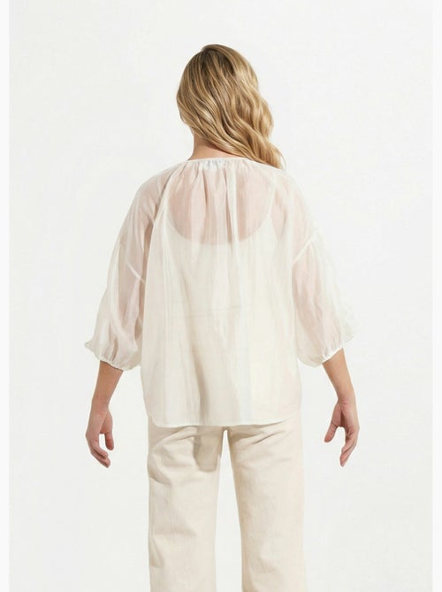 Blusa con cuello en V, botones al frente y volantes - AFIBEL - Kiabi