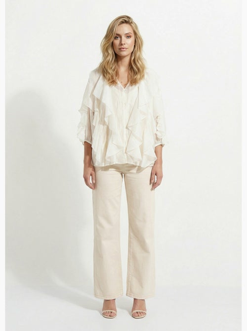 Blusa con cuello en V, botones al frente y volantes - AFIBEL - Kiabi