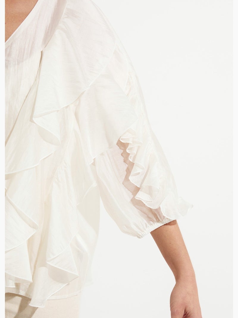 Blusa con cuello en V, botones al frente y volantes - AFIBEL Blanco - Kiabi