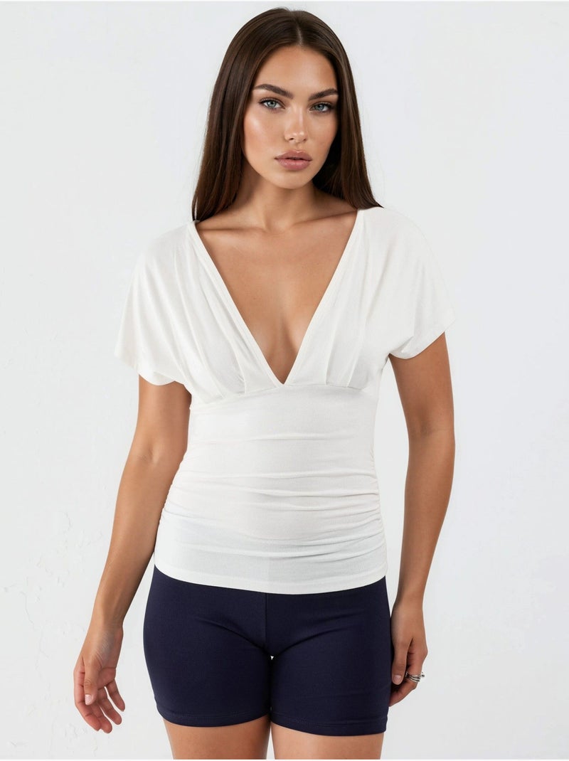 Blusa con cuello en v y detalle de lazo busem Blanco - Kiabi