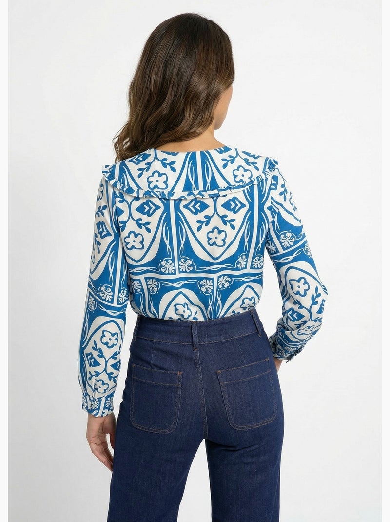 Blusa con cuello Peter Pan, estampado elegante - AFIBEL Azul - Kiabi