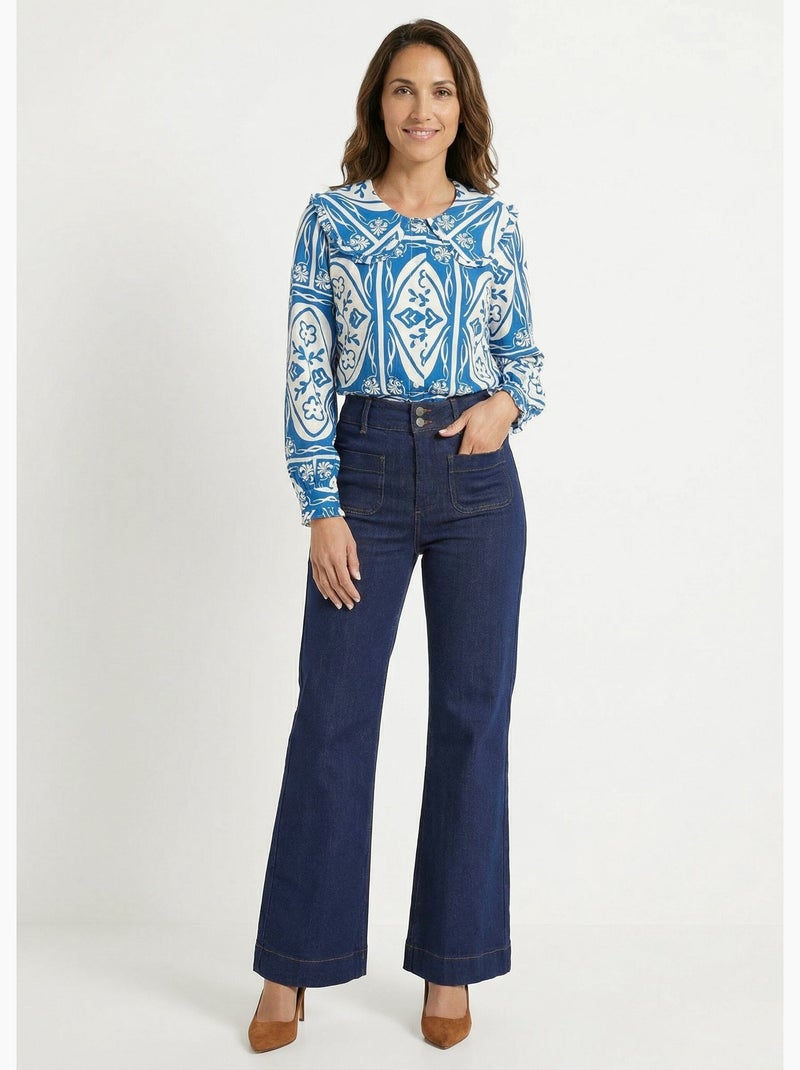Blusa con cuello Peter Pan, estampado elegante - AFIBEL Azul - Kiabi