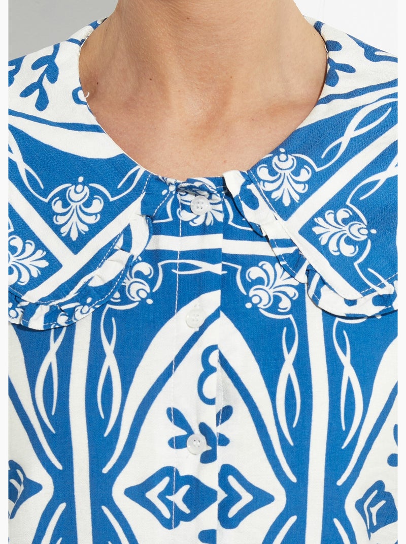 Blusa con cuello Peter Pan, estampado elegante - AFIBEL Azul - Kiabi