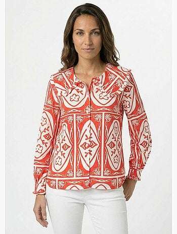 Blusa con cuello Peter Pan, estampado elegante - AFIBEL