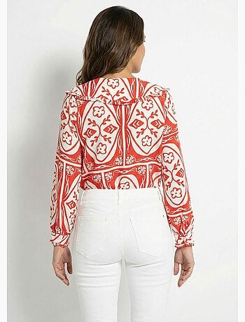 Blusa con cuello Peter Pan, estampado elegante - AFIBEL