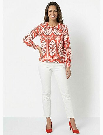 Blusa con cuello Peter Pan, estampado elegante - AFIBEL