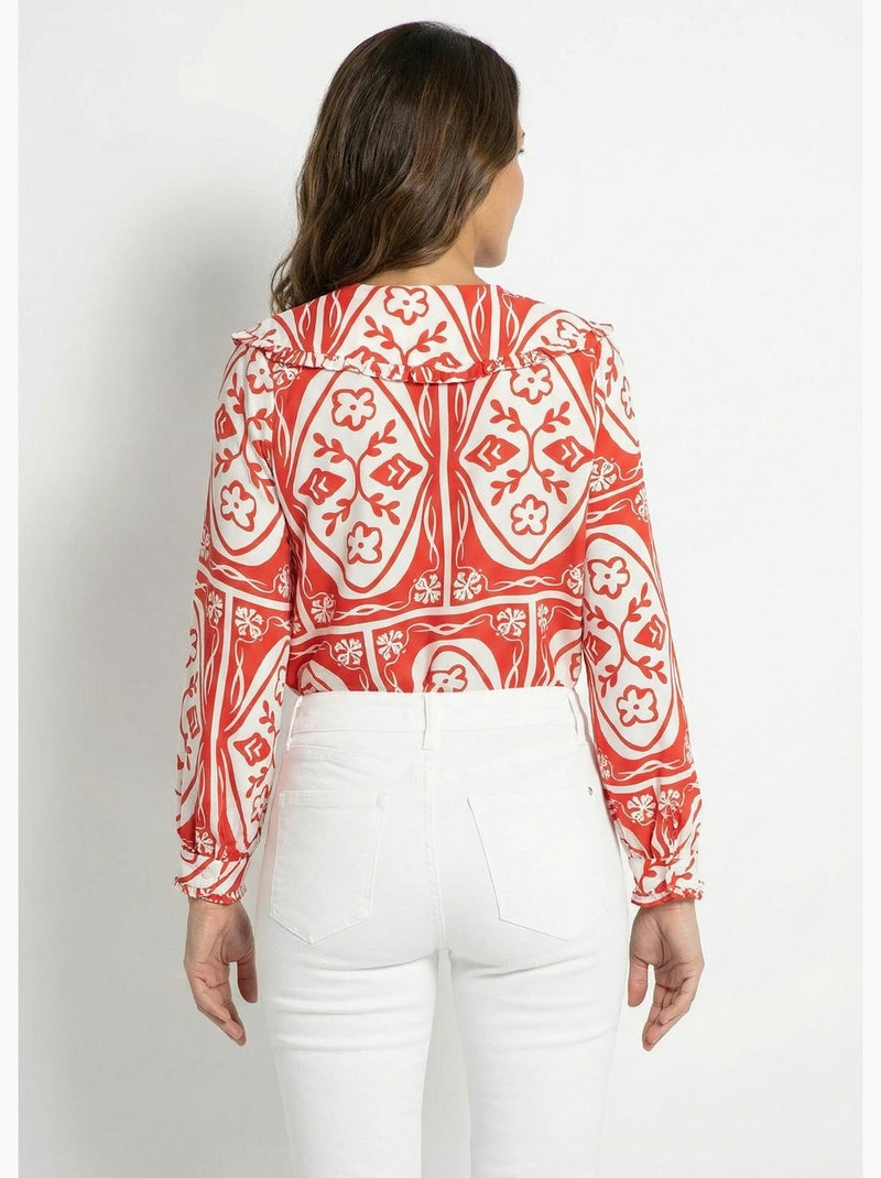Blusa con cuello Peter Pan, estampado elegante - AFIBEL Rojo - Kiabi
