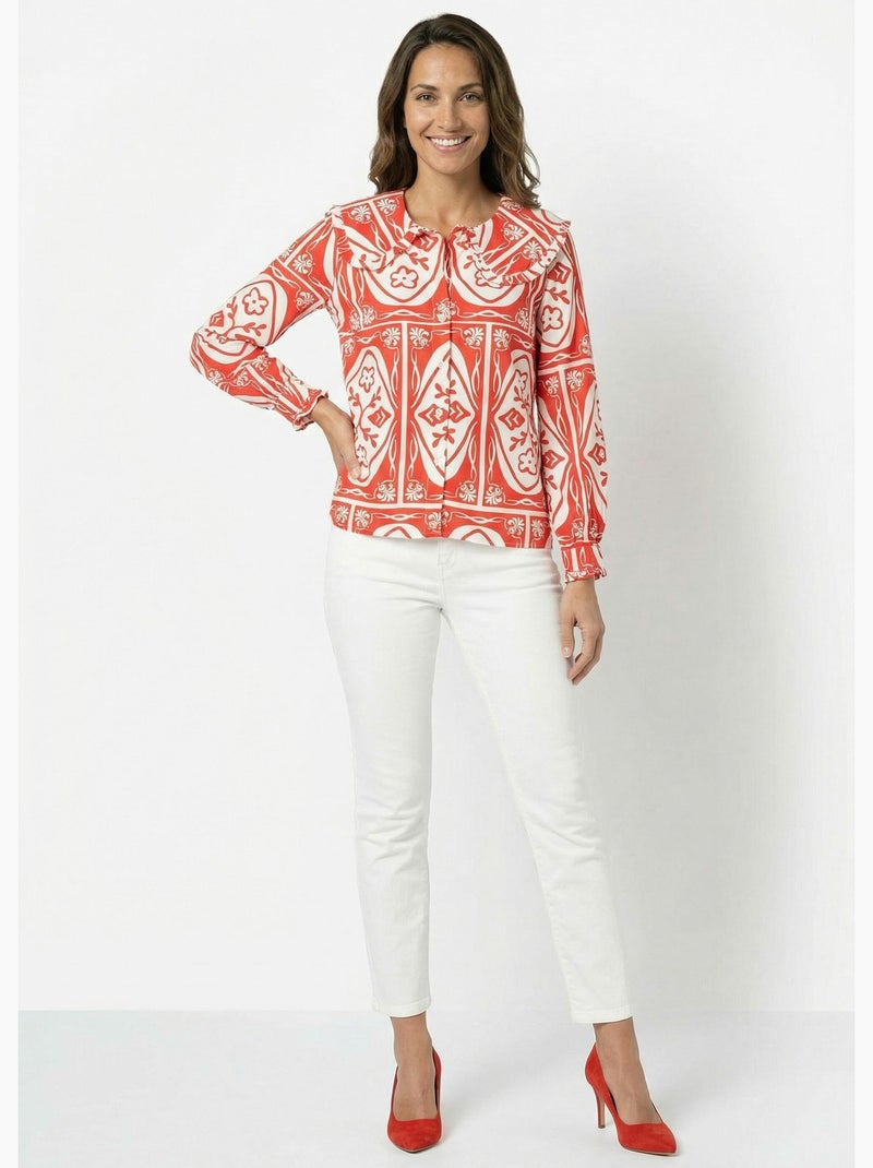 Blusa con cuello Peter Pan, estampado elegante - AFIBEL Rojo - Kiabi