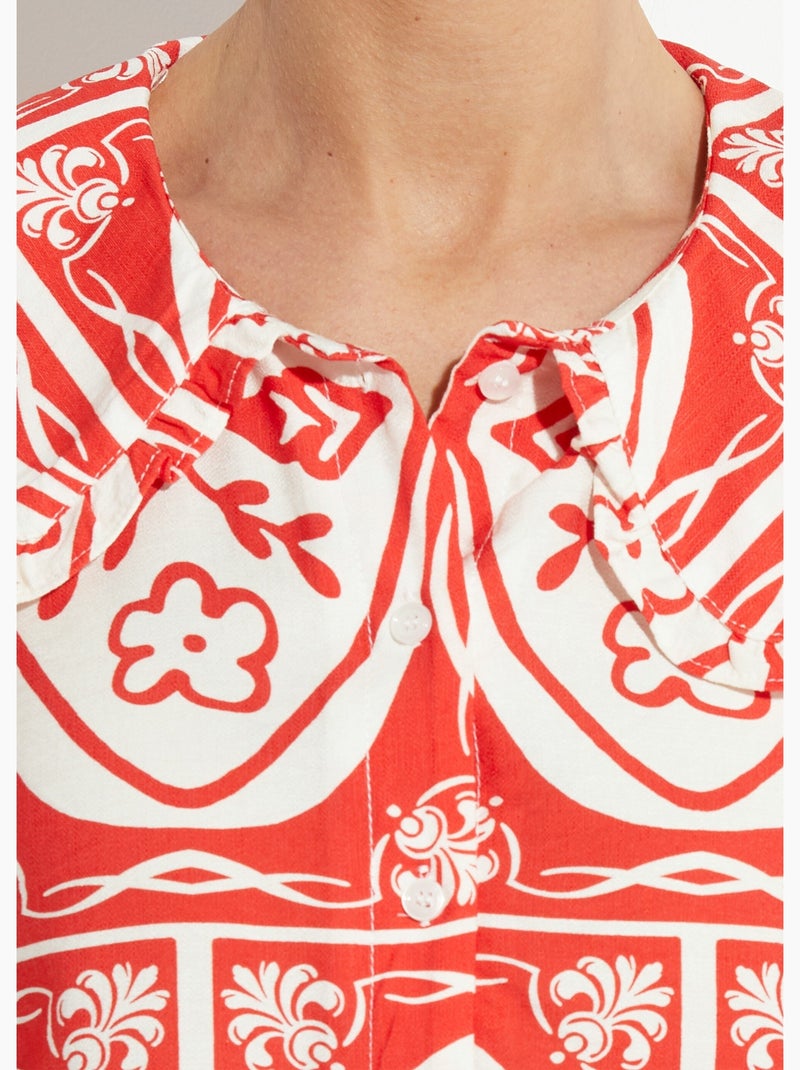 Blusa con cuello Peter Pan, estampado elegante - AFIBEL Rojo - Kiabi