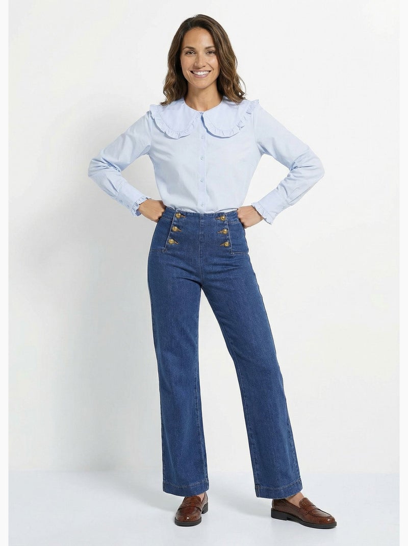 Blusa con cuello Peter Pan plisado - AFIBEL Azul cielo - Kiabi