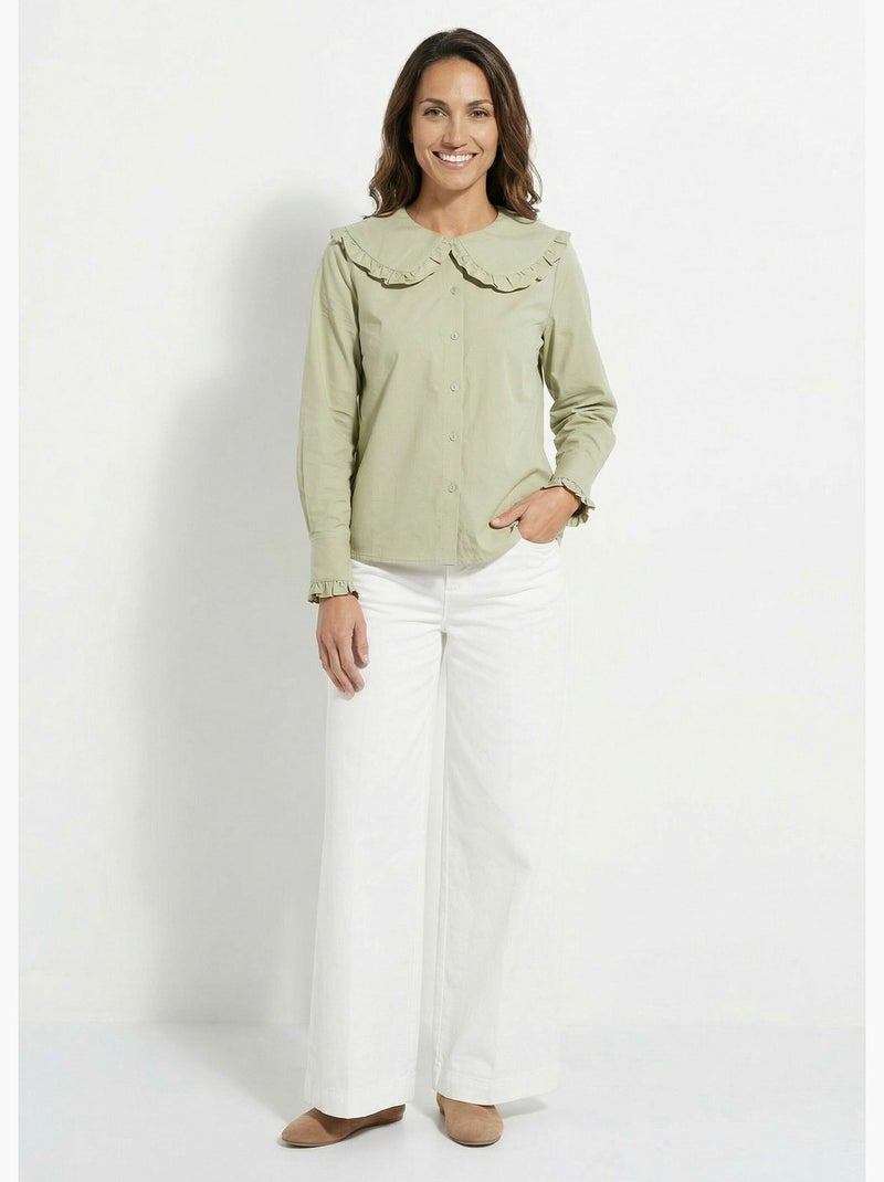 Blusa con cuello Peter Pan plisado - AFIBEL Caqui - Kiabi
