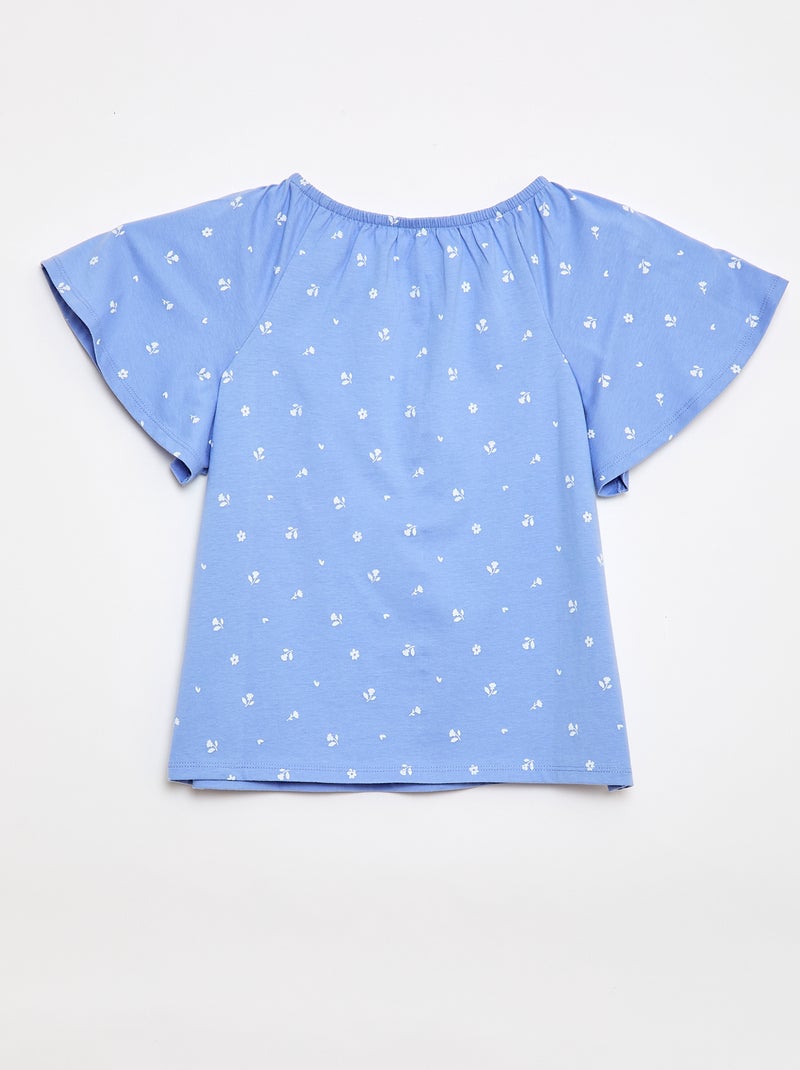Blusa con cuello y bajo de mangas elásticos - Colección fácil de poner Azul - Kiabi