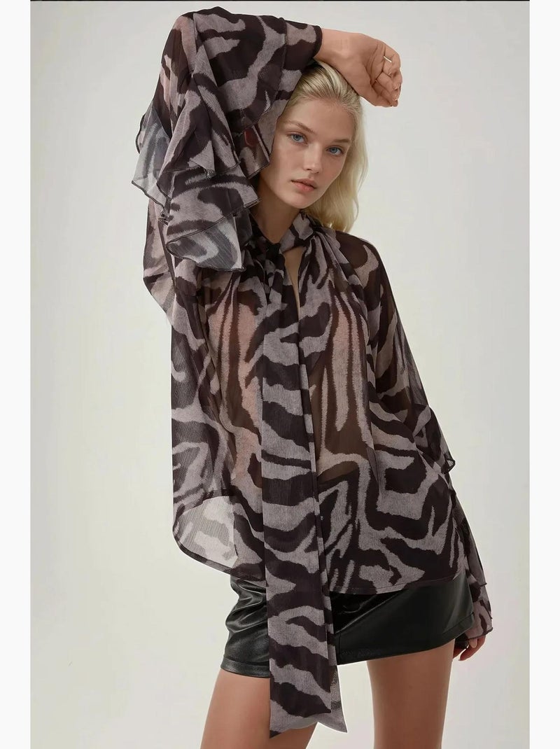 Blusa con detalle de volante y estampado de cebra hiccup Multicolor - Kiabi