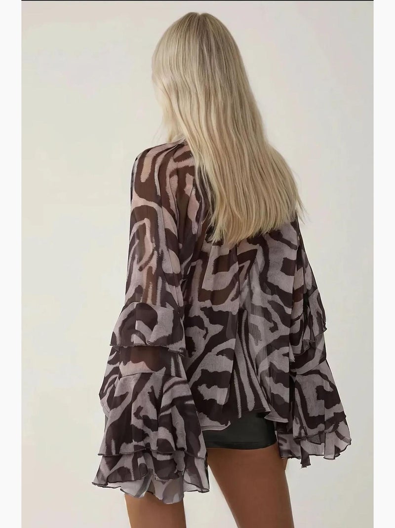 Blusa con detalle de volante y estampado de cebra hiccup Multicolor - Kiabi
